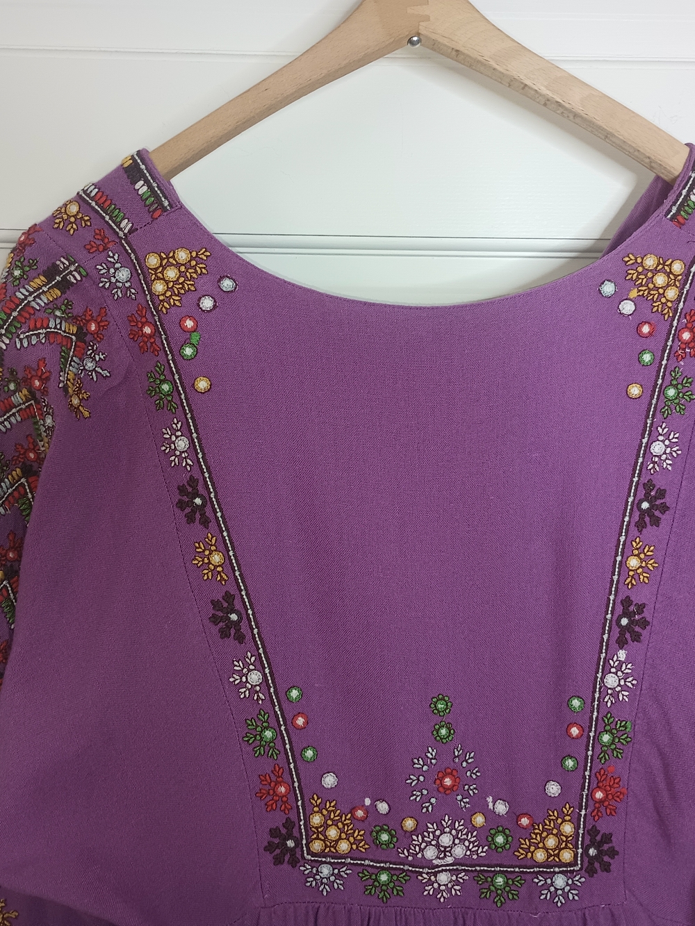 Free People Starlight Mini Dress Purple Balochi Embroidery Boho Tassel Pockets S - Picture 4 of 13